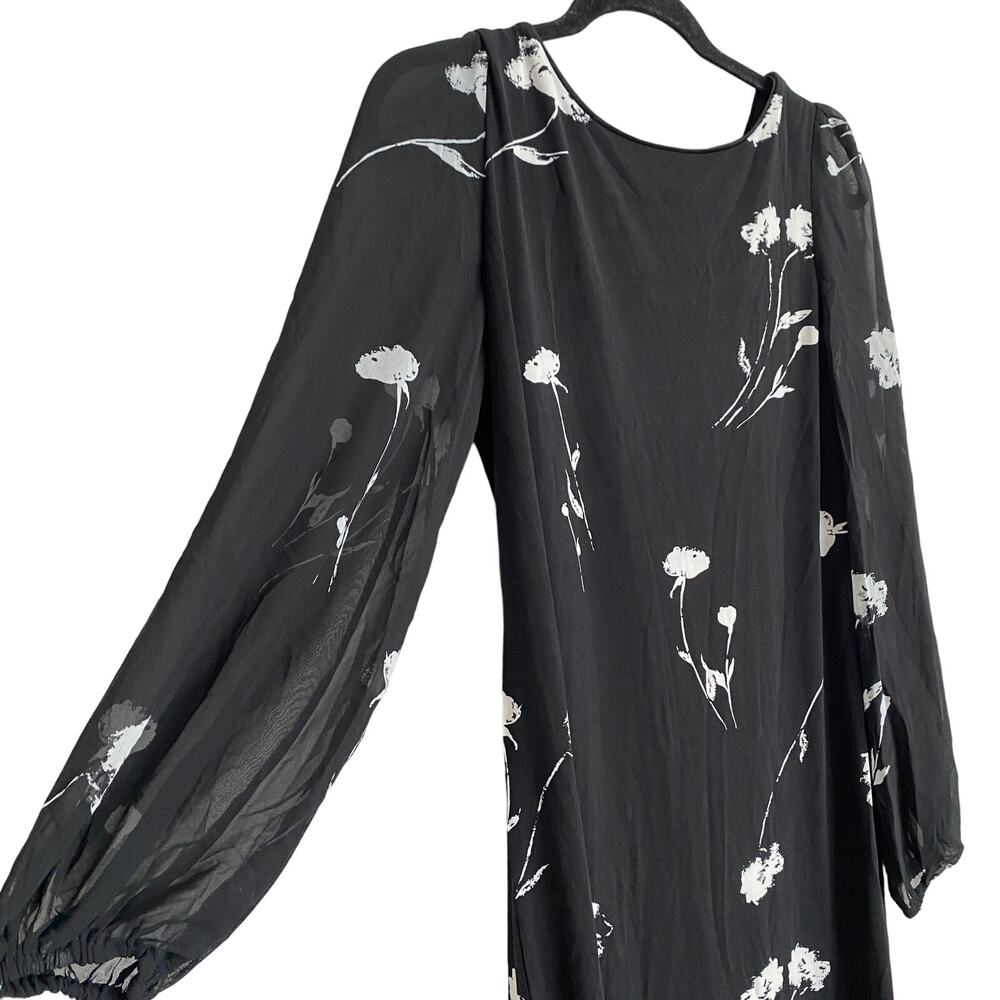 T Tahari Black with White Flowers Dress Sheer Long Sleeves - Sz Small Career - Picture 5 of 10